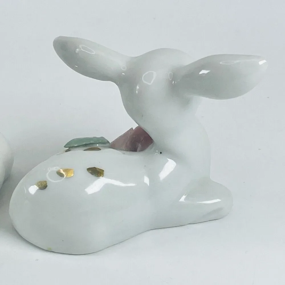 VTG Big Gold Ears White Porcelain Deer Figurines Mother Fawn Rose Chase Japan